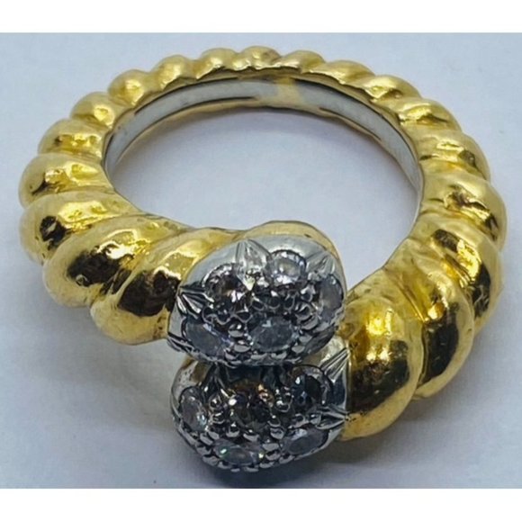 David Webb 18K Platinum Diamond Crossover Bypass Hammered Ring - Picture 2 of 12